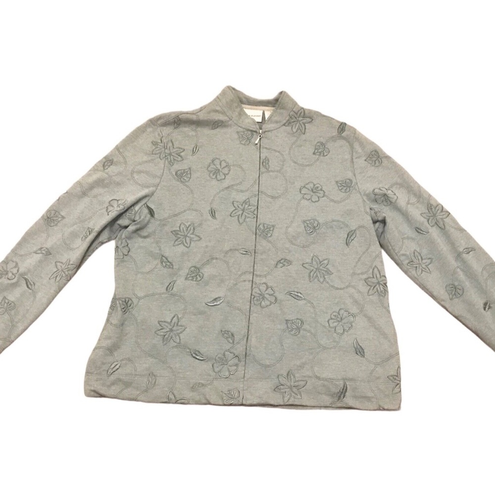 Alfred Dunner Size Plus 18 Green Zip Front Embroidered Pockets Jacket RN 19232